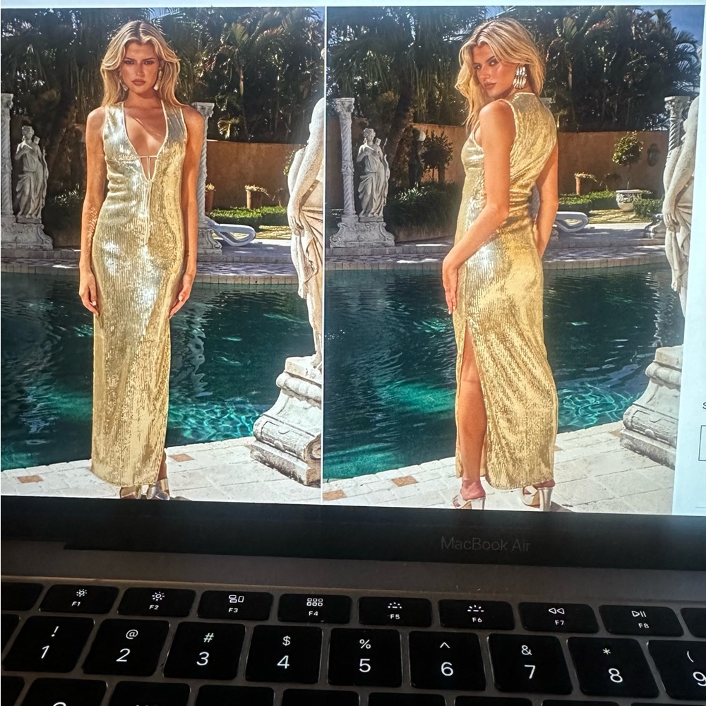 Elegant Gold Sequin Evening Dress